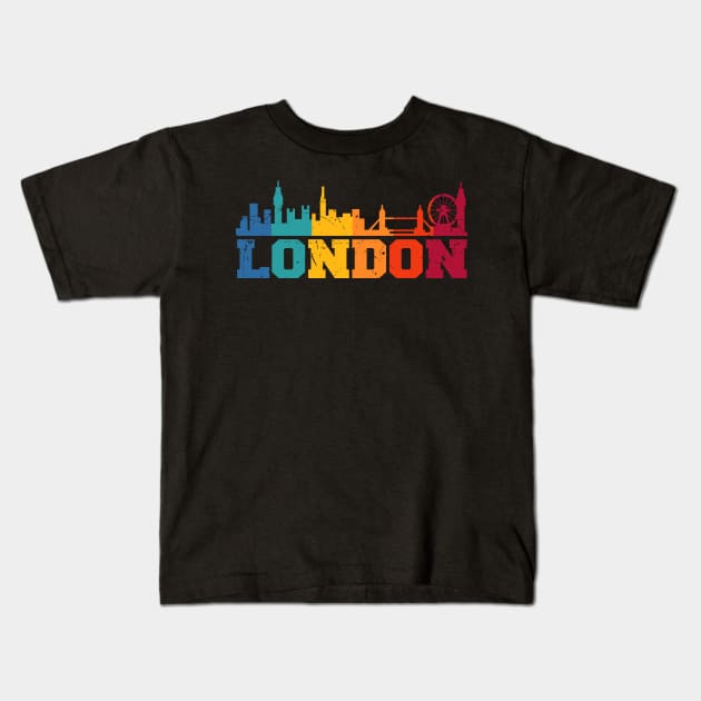 London Retro Skyline UK Kids T-Shirt by Foxxy Merch